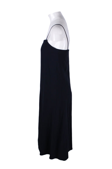 side angle of spaghetti strap midi dress on fem mannequin. 
