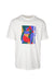 front of aime leon dore white cotton short sleeve t-shirt. features ribbed crew neckline, abstract art graphic at front, and relaxed fit. 