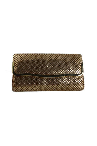 vintage gold crossbody bag/clutch. features a magnetic button closure, chainmail design, and an included coin purse. please see condition. sold as is.