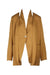 lattellier tan linen vest blazer. features no-collar design, layered front, long sleeves, welted pockets, slit at back and single button closure. 