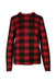 front of hugo boss red and black long sleeve sweater. features crew neckline, plaid pattern throughout, and pull on fit. 