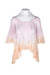 philosophy pink and orange ombre lace blouse. features high low hem, gradient colorway, wide rounded neckline, short belled sleeves/hem, and sheer floral lace body. 