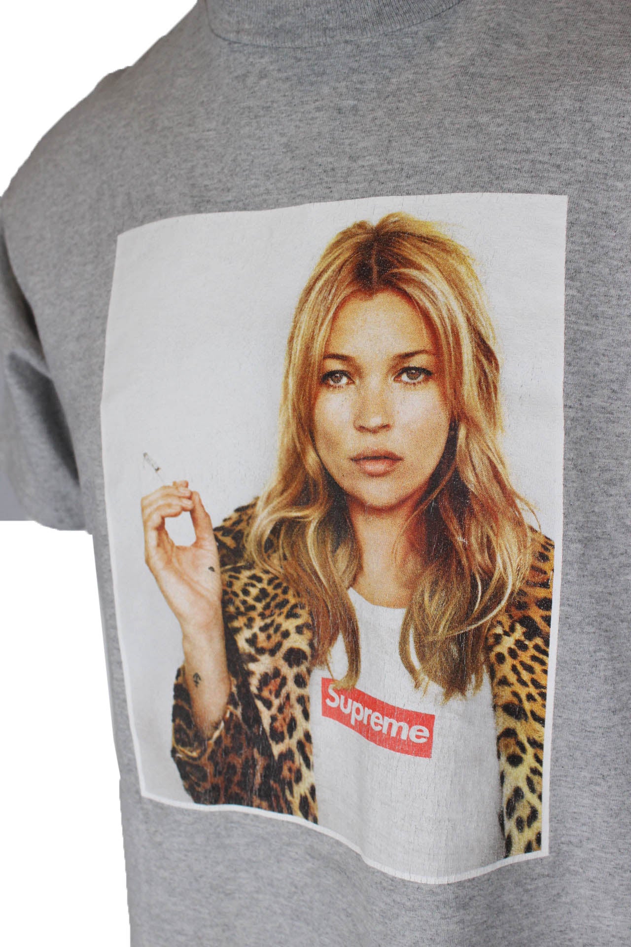 detailed photo of kate moss print at front. 