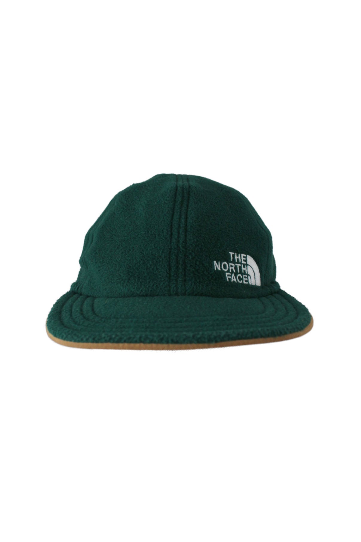 front view of forest side of  the north face forest/camel reversible fleece/nylon hat. features ‘the north face’ logo at front left of both sides with adjustable drawstring closure at back.
