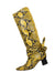 description: rosetta getty python embossed leather yellow knee boot. features bow tie at back detailing, black heel, pointed toe silhouette, and slip on style.