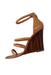 profile of donna karan brown multi straps sandals. features open toe, zip closure at back, wedge heels, and rubber sole.  
