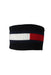 tommy hilfiger knit logo headband.  features rib knit of tommy hilfiger logo in black, navy, red, and white colors. internal knit is all black  labeled size: os/tu. laid flat: 9"