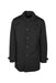 front view of burberry brit black button up jacket. features side hand button pockets, inner snap chest pocket, fully lined, button straps at cuffs, and back button slit at hem.