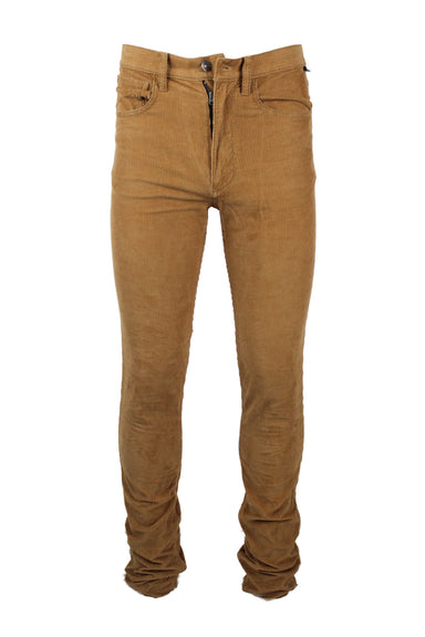 description: coach brown corduroy pants. features zip fly, button closure at waist, five pocket design, and skinny fit.
