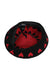 inside of black and red heart beanie. 