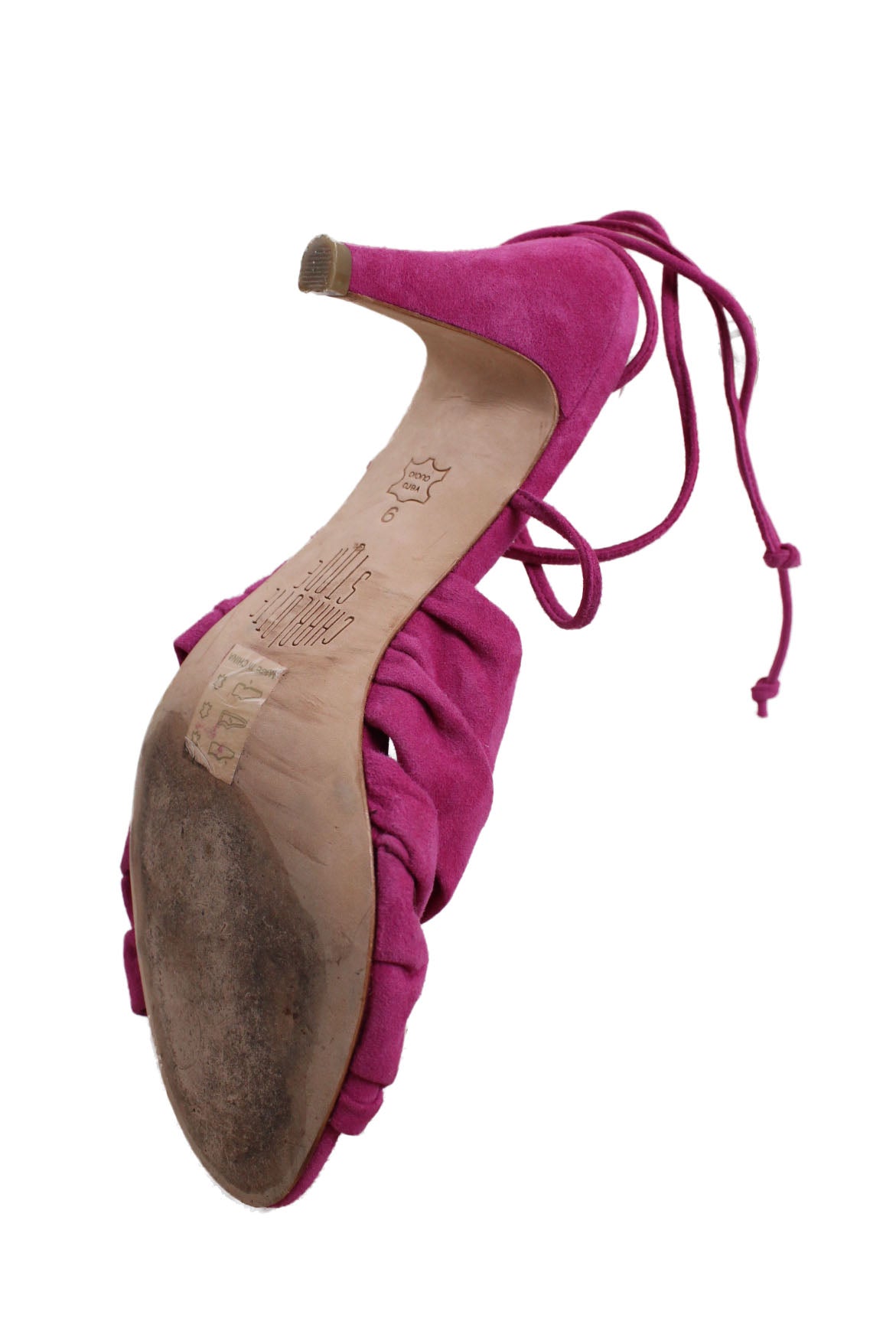 sole of heels. showing slight wear on sole.  