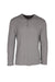 front view of john varvatos grey long sleeve thermal henley shirt. features four snap button placket and ribbed collar.