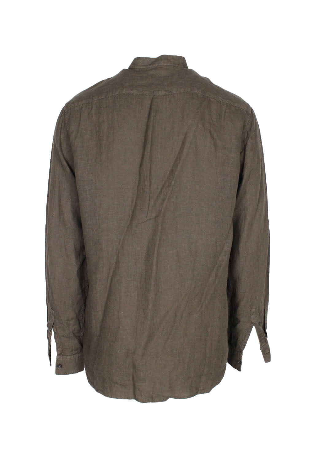 rear view with buttons at cuffs of sleeves of shirt.