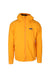 front view of patagonia orange textured zip up jacket. features ‘patagonia’ logo tag at left breast, side zip hand pockets, and drawstrings at hood/hem.