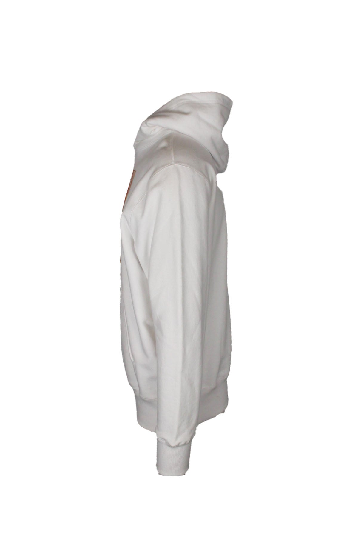 profile view with left sleeve of hoodie.
