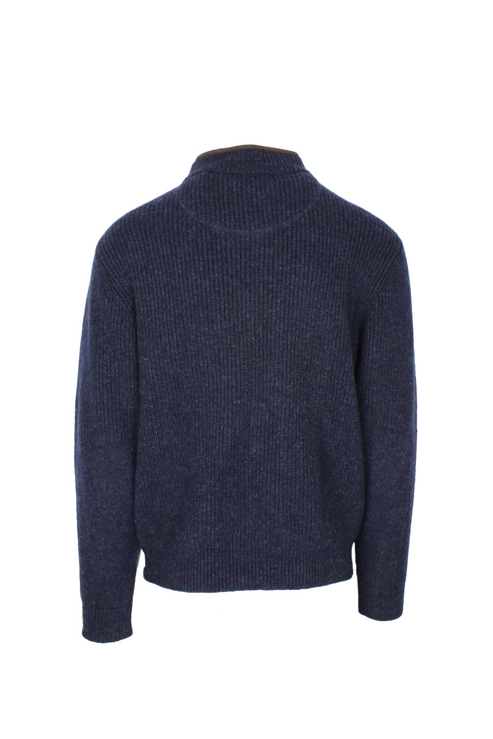 rear view with partially lined collar of sweater.