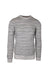 front view of billy ried multi grey pullover wool knit sweater. features striped pattern throughout with ribbed collar/cuffs/hem.