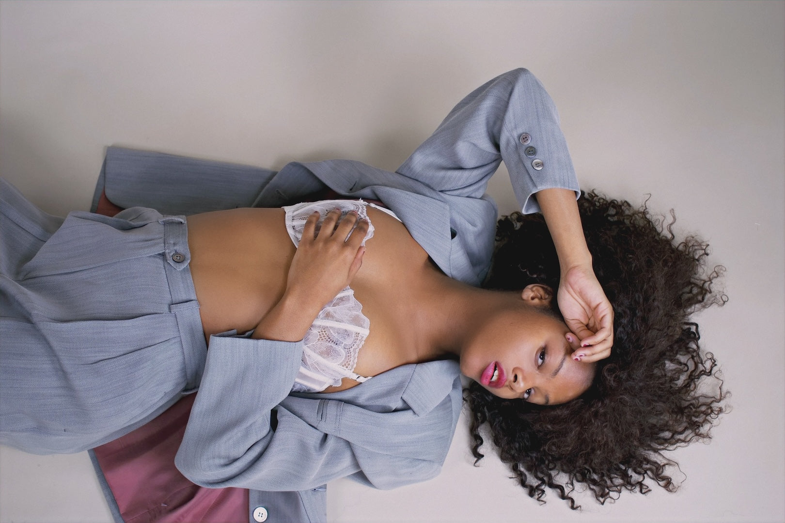 model posing in suit in studio
